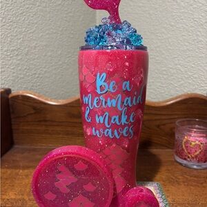 Pink Glitter Mermaid Tumbler with Lid